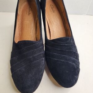 Clarks Delsie Black Suede Dress Heels 9 M Vintage Art Deco Look